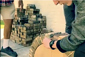 Students enjoy a hands-on lesson in masonry
